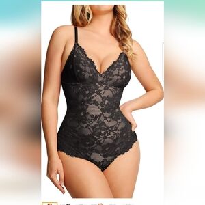 Popilush Black Lace V Neck Shapewear Tummy Control Bodysuit Size 3XL